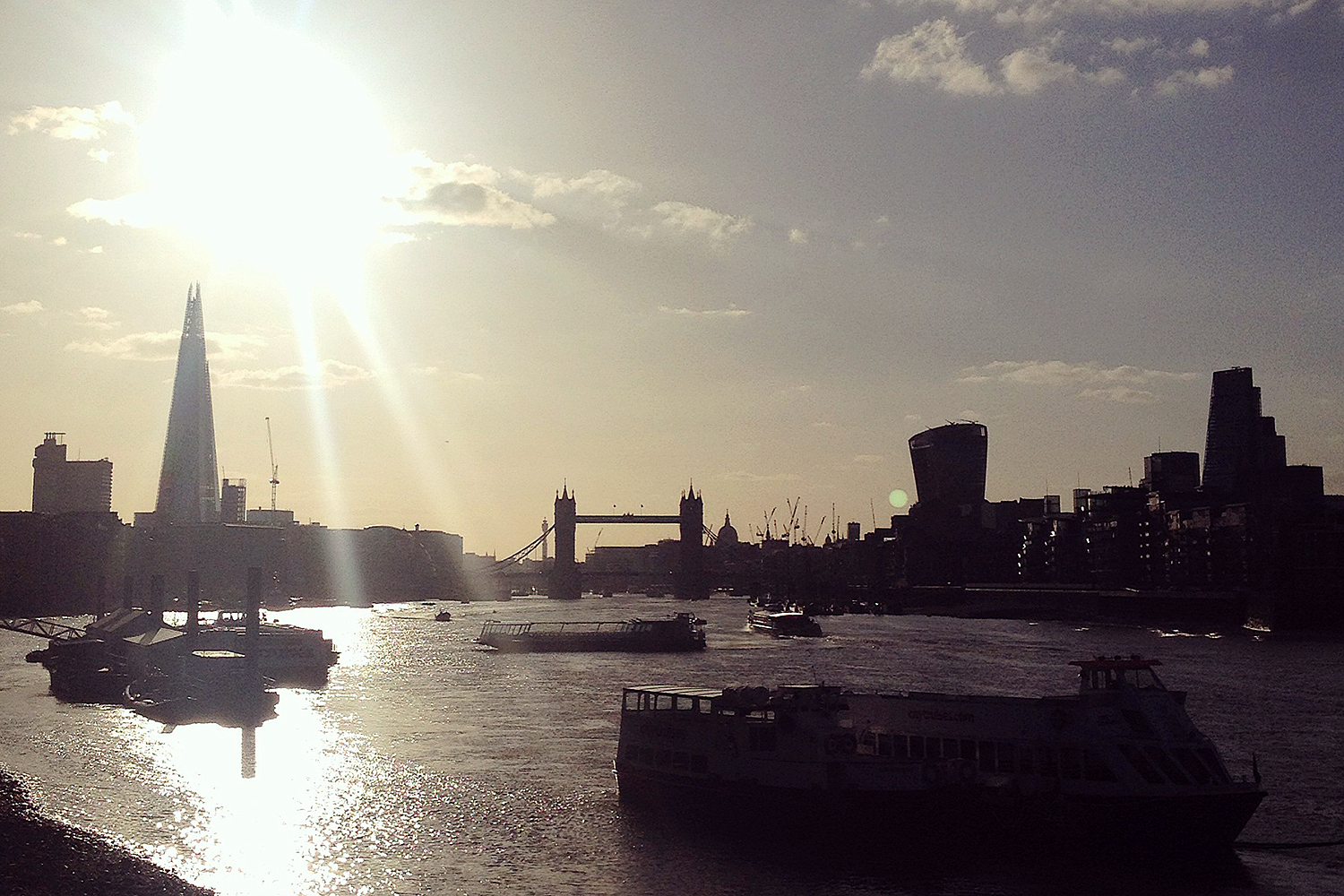 London secret walks – Thames walk London Tower Bridge Shard sunset 
