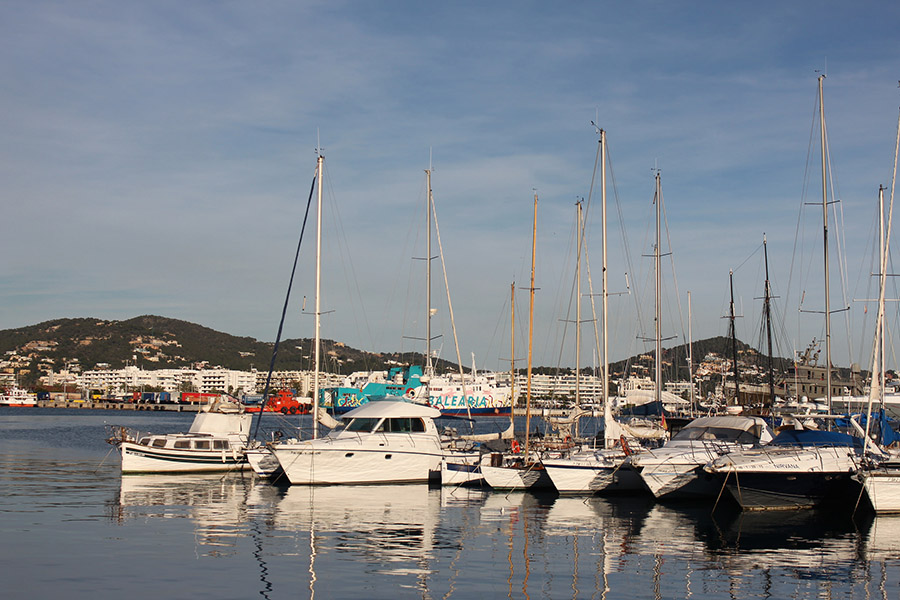 Winter views of the beautiful marina in Ibiza, average weather in Ibiza during December is fine and sunny