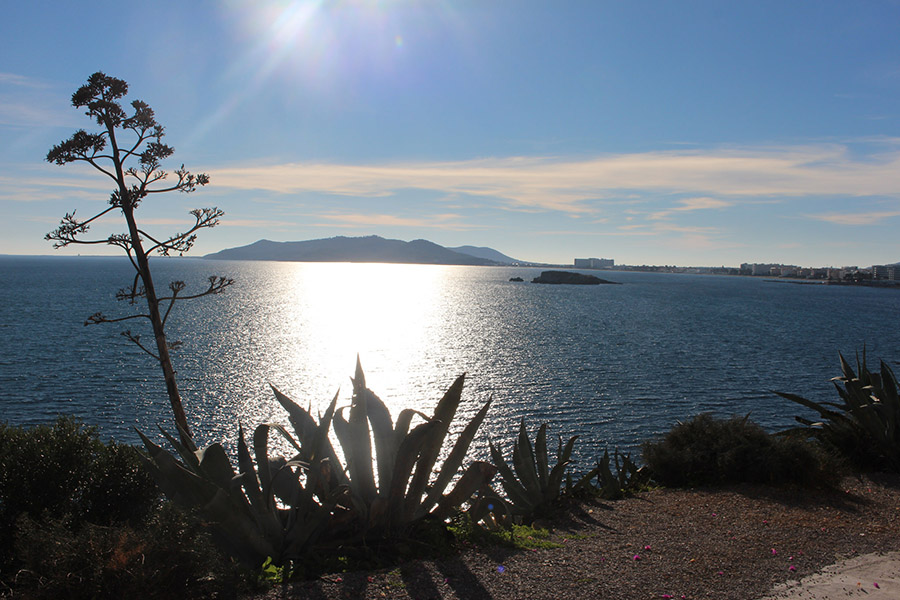 Ocean in Ibiza in winter, beautiful, with average weather in Ibiza during the day about 18 degrees