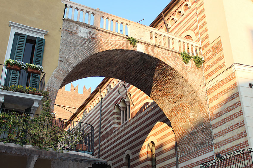 An old whale bone in the medieval city centre Verona setting for Rome and Juliet